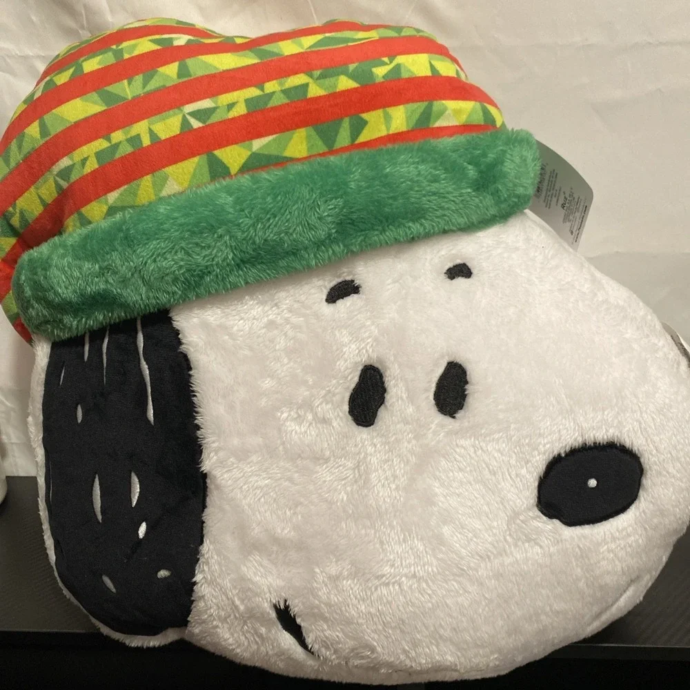 Large Snoopy Peanuts Plush Pillow Christmas Holiday Decor NWT